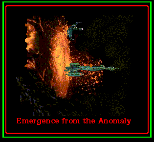 Klingon Sim promo GIF of two ships(Bird of Prey, Vorcha) emerging from a fiery anomaly in the dark heart of space